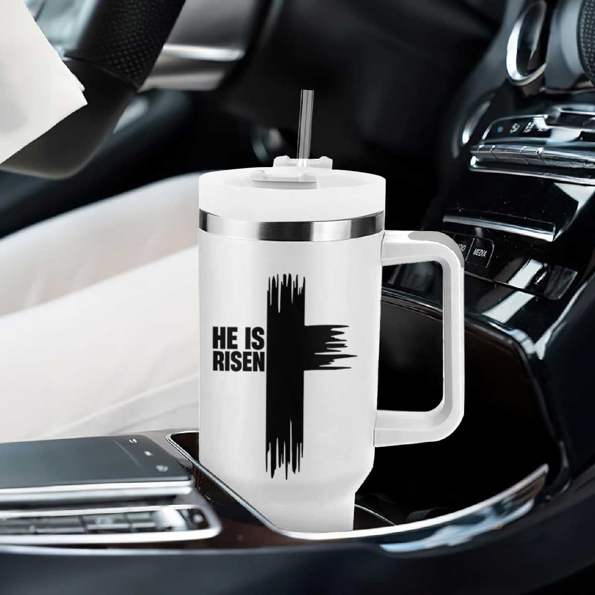 He Is Risen Tumbler With Handle Christian Easter Cross TS10 Print Your Wear