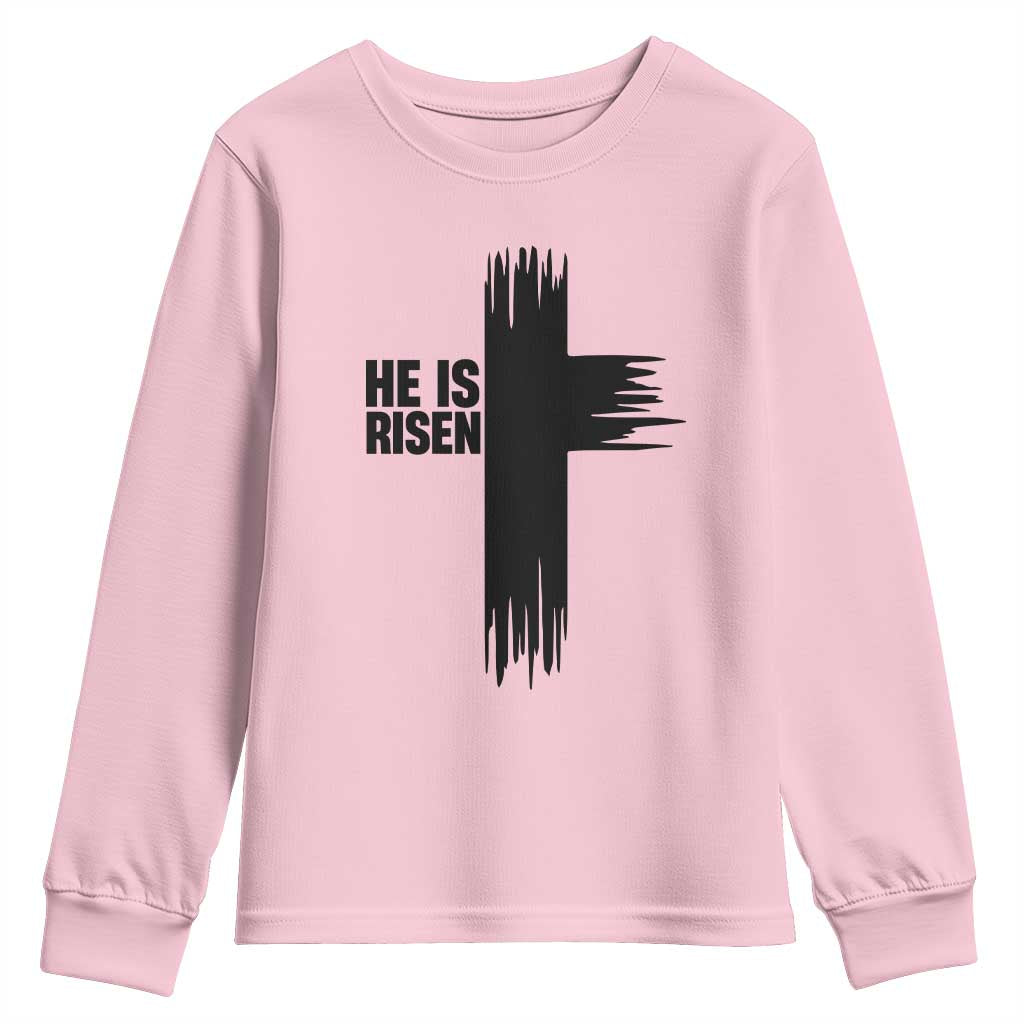 He Is Risen Youth Sweatshirt Christian Easter Cross TS10 Light Pink Print Your Wear