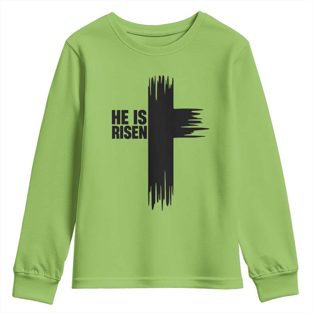 He Is Risen Youth Sweatshirt Christian Easter Cross TS10 Lime Print Your Wear