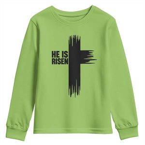He Is Risen Youth Sweatshirt Christian Easter Cross TS10 Lime Print Your Wear