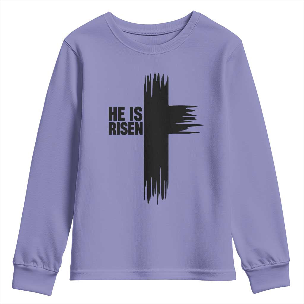 He Is Risen Youth Sweatshirt Christian Easter Cross TS10 Violet Print Your Wear