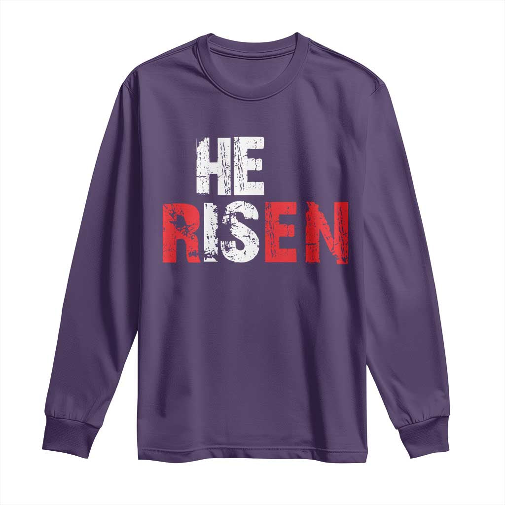 He Is Risen Long Sleeve Shirt Vintage Christian Religious Faith TS10 Purple Print Your Wear