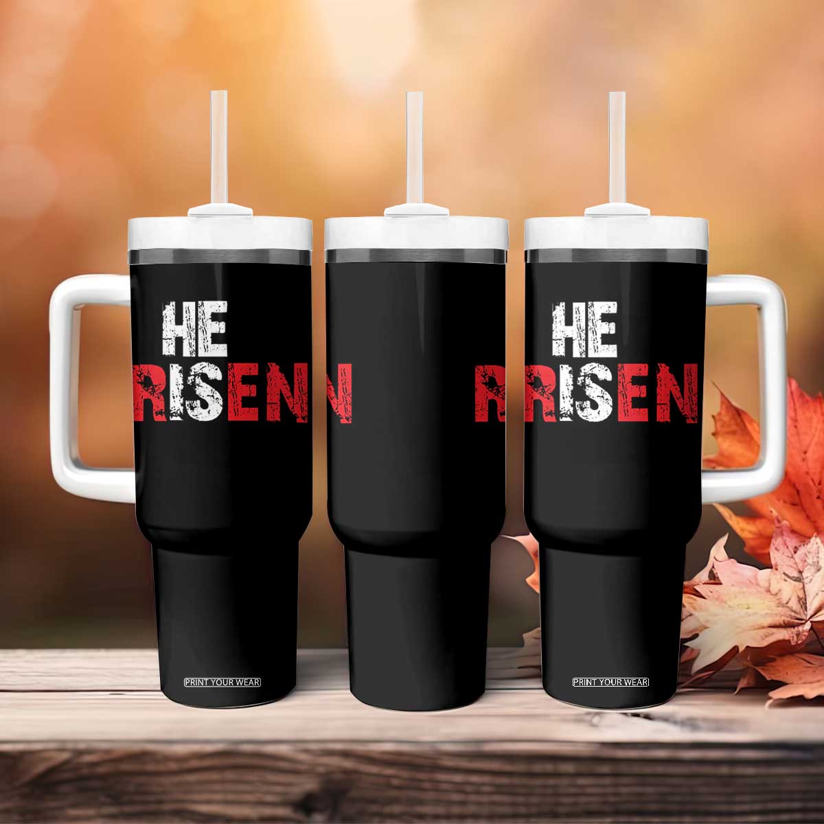 He Is Risen Tumbler With Handle Vintage Christian Religious Faith TS10 Print Your Wear