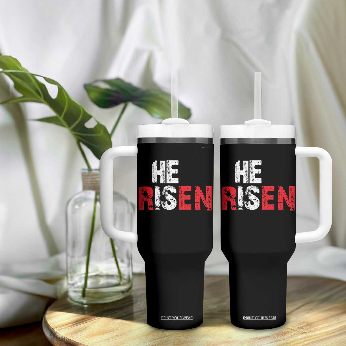 He Is Risen Tumbler With Handle Vintage Christian Religious Faith TS10 Print Your Wear