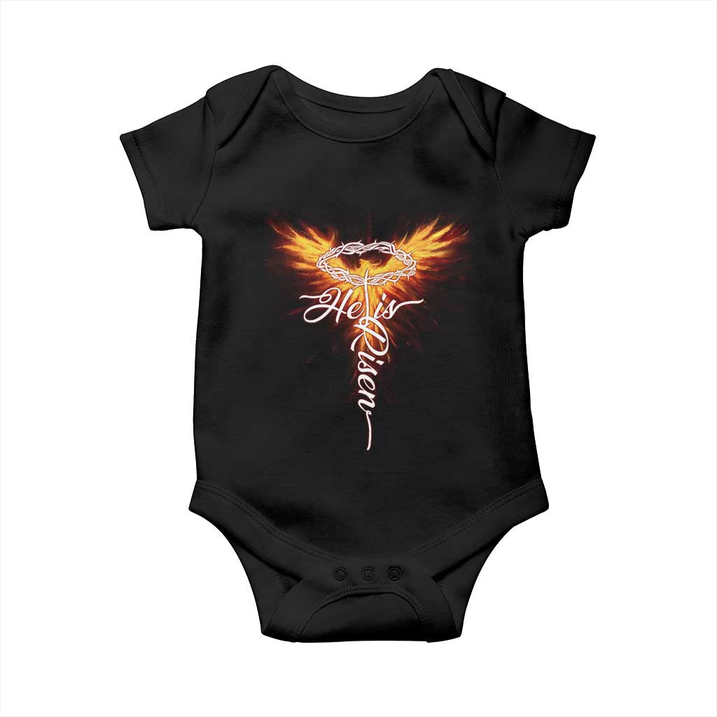 He Is Risen Baby Onesie Jesus Resurrection Easter Christian Cross Phoenix Rising TS10 Black Print Your Wear