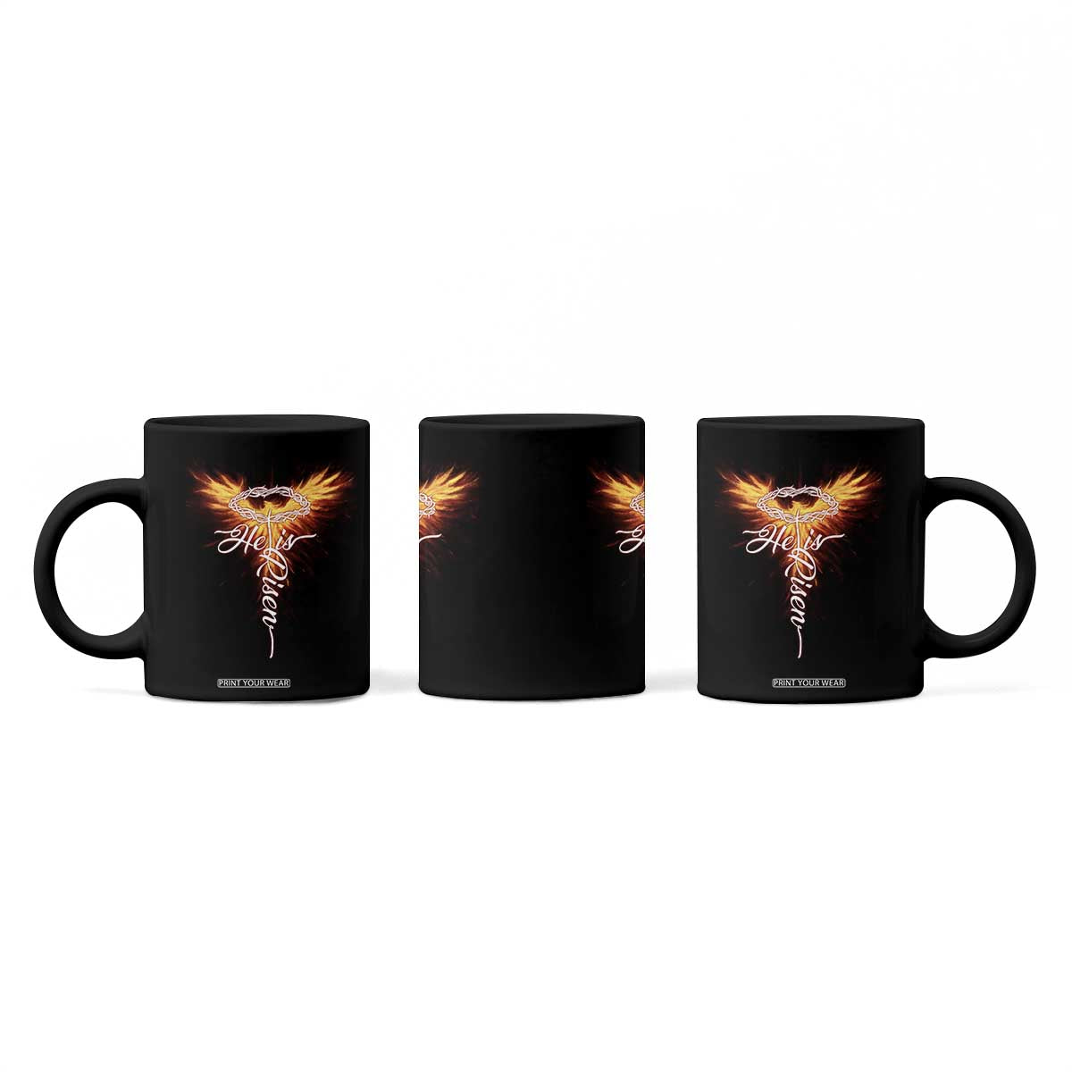 He Is Risen Coffee Mug Jesus Resurrection Easter Christian Cross Phoenix Rising TS10 Print Your Wear