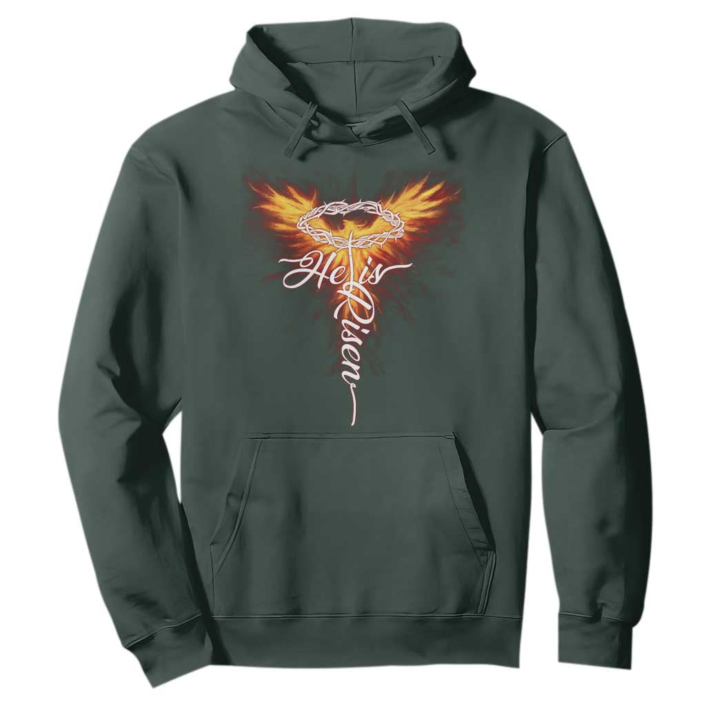 He Is Risen Hoodie Jesus Resurrection Easter Christian Cross Phoenix Rising TS10 Dark Forest Green Print Your Wear
