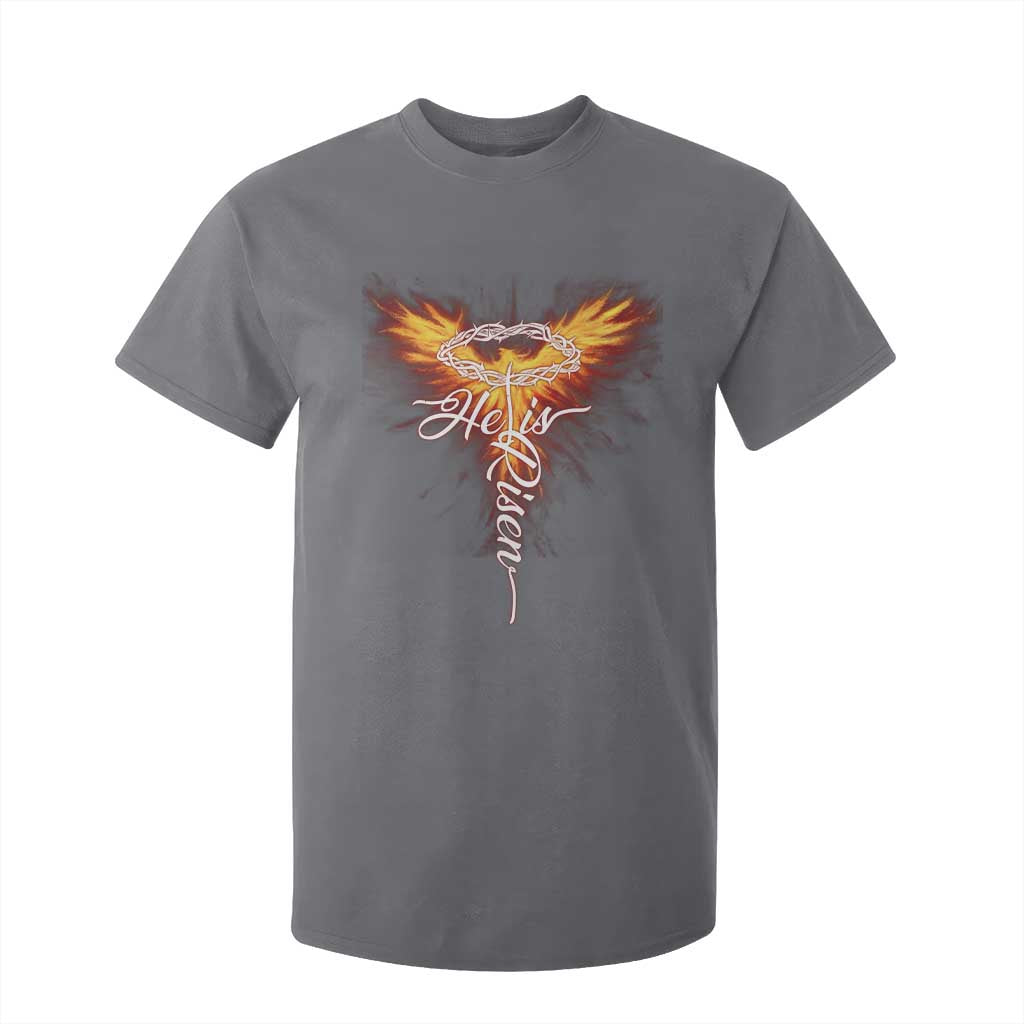 He Is Risen T Shirt For Kid Jesus Resurrection Easter Christian Cross Phoenix Rising TS10 Charcoal Print Your Wear