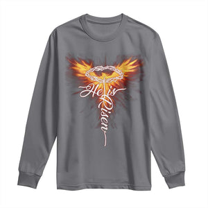 He Is Risen Long Sleeve Shirt Jesus Resurrection Easter Christian Cross Phoenix Rising TS10 Charcoal Print Your Wear