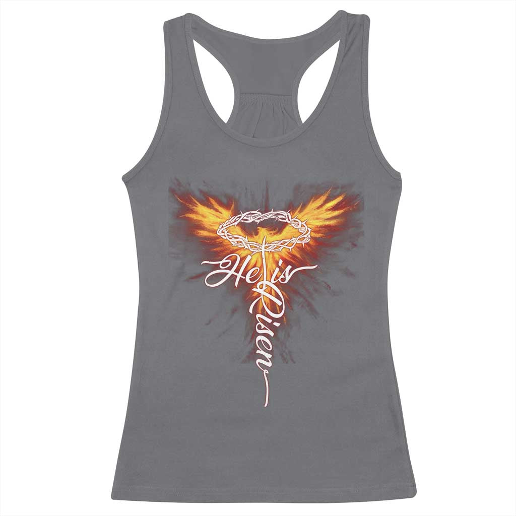 He Is Risen Racerback Tank Top Jesus Resurrection Easter Christian Cross Phoenix Rising TS10 Charcoal Print Your Wear