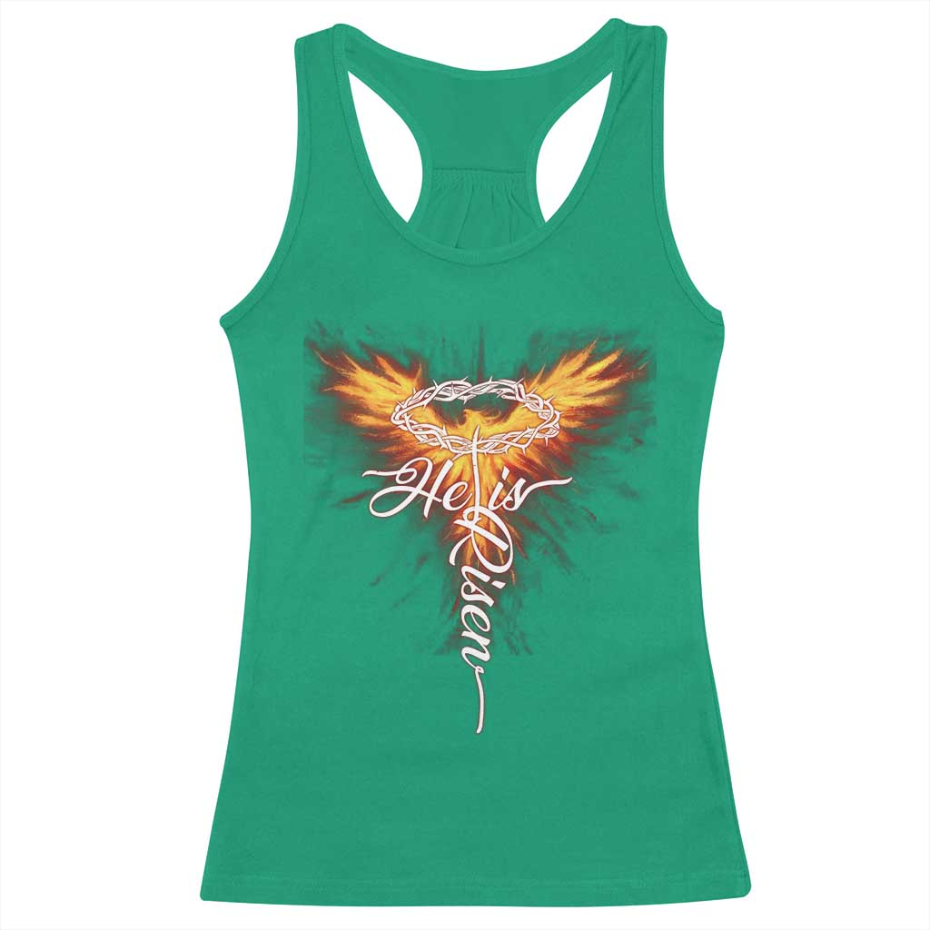 He Is Risen Racerback Tank Top Jesus Resurrection Easter Christian Cross Phoenix Rising TS10 Irish Green Print Your Wear