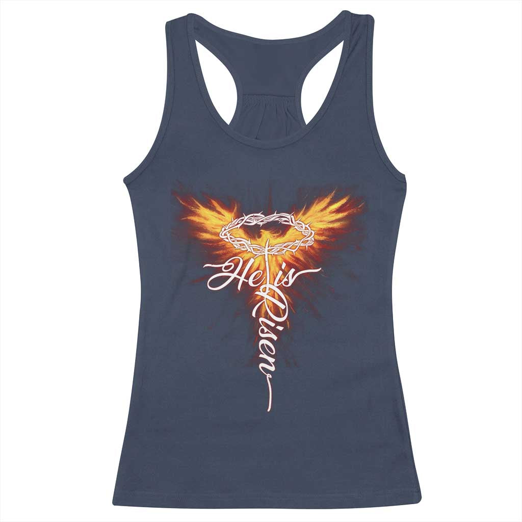 He Is Risen Racerback Tank Top Jesus Resurrection Easter Christian Cross Phoenix Rising TS10 Navy Print Your Wear