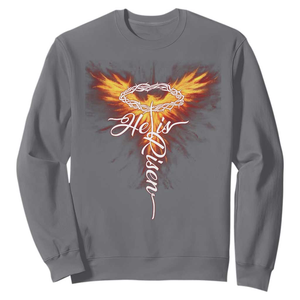He Is Risen Sweatshirt Jesus Resurrection Easter Christian Cross Phoenix Rising TS10 Charcoal Print Your Wear
