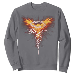 He Is Risen Sweatshirt Jesus Resurrection Easter Christian Cross Phoenix Rising TS10 Charcoal Print Your Wear