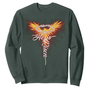 He Is Risen Sweatshirt Jesus Resurrection Easter Christian Cross Phoenix Rising TS10 Dark Forest Green Print Your Wear