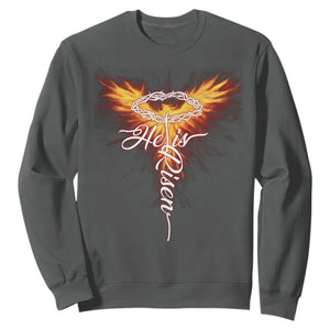 He Is Risen Sweatshirt Jesus Resurrection Easter Christian Cross Phoenix Rising TS10 Dark Heather Print Your Wear