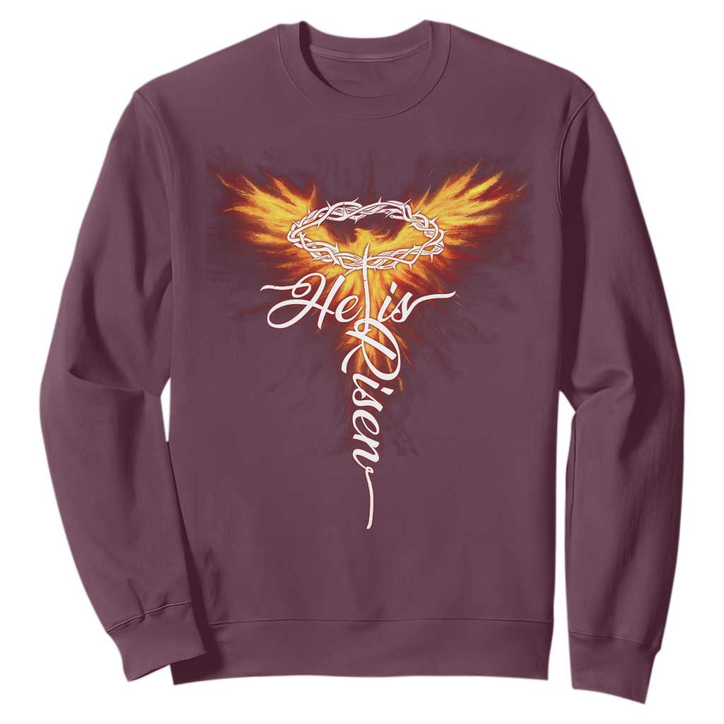He Is Risen Sweatshirt Jesus Resurrection Easter Christian Cross Phoenix Rising TS10 Maroon Print Your Wear