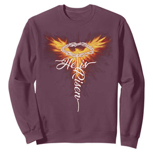 He Is Risen Sweatshirt Jesus Resurrection Easter Christian Cross Phoenix Rising TS10 Maroon Print Your Wear