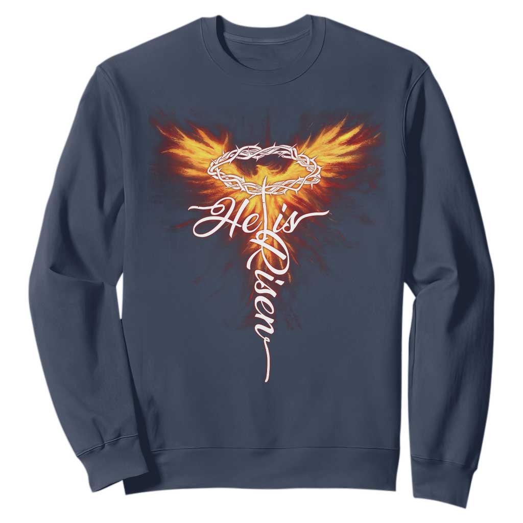 He Is Risen Sweatshirt Jesus Resurrection Easter Christian Cross Phoenix Rising TS10 Navy Print Your Wear