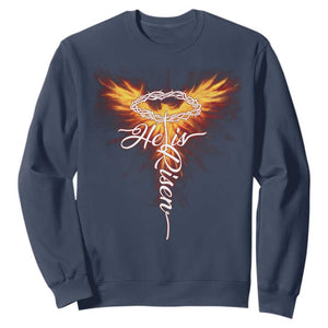 He Is Risen Sweatshirt Jesus Resurrection Easter Christian Cross Phoenix Rising TS10 Navy Print Your Wear