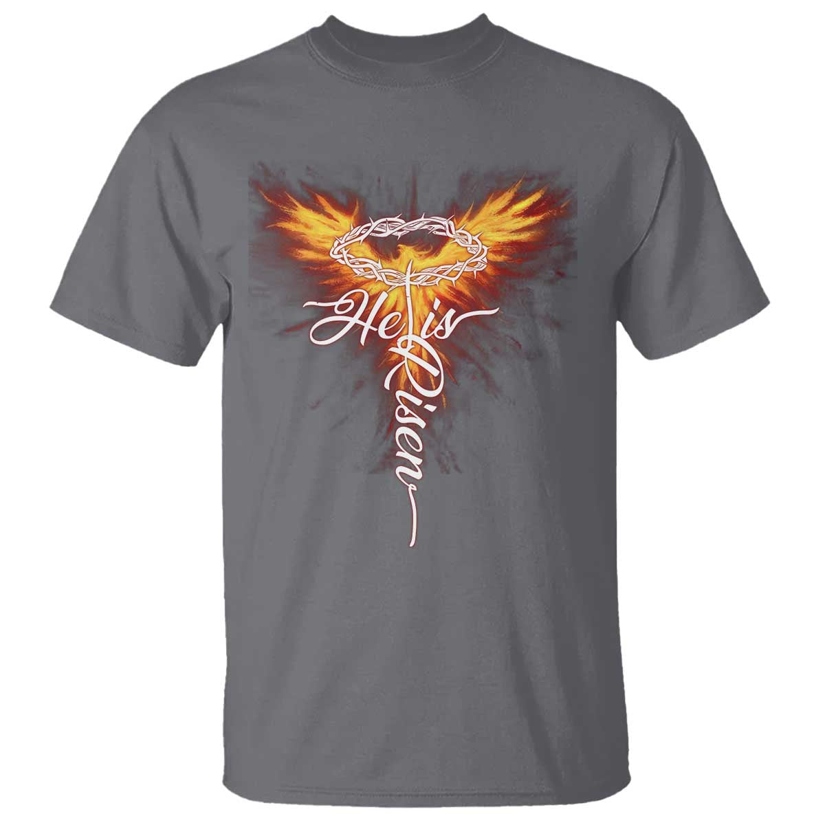 He Is Risen T Shirt Jesus Resurrection Easter Christian Cross Phoenix Rising TS10 Charcoal Print Your Wear