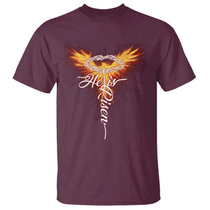 He Is Risen T Shirt Jesus Resurrection Easter Christian Cross Phoenix Rising TS10 Maroon Print Your Wear