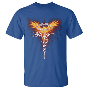He Is Risen T Shirt Jesus Resurrection Easter Christian Cross Phoenix Rising TS10 Royal Blue Print Your Wear