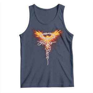 He Is Risen Tank Top Jesus Resurrection Easter Christian Cross Phoenix Rising TS10 Navy Print Your Wear