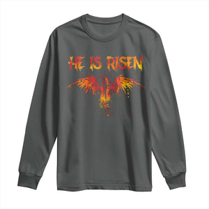 He Is Risen Long Sleeve Shirt Phoenix Christian Jesus Resurrection Cross TS10 Dark Heather Print Your Wear