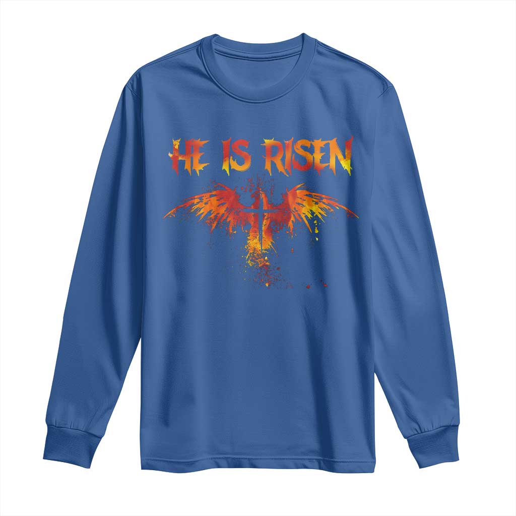 He Is Risen Long Sleeve Shirt Phoenix Christian Jesus Resurrection Cross TS10 Royal Blue Print Your Wear