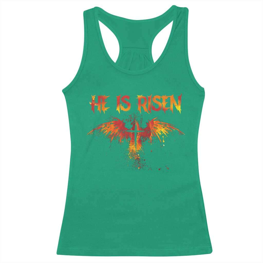 He Is Risen Racerback Tank Top Phoenix Christian Jesus Resurrection Cross TS10 Irish Green Print Your Wear