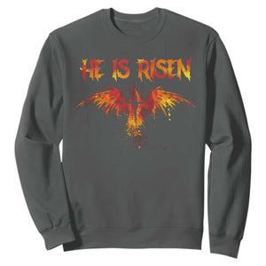 He Is Risen Sweatshirt Phoenix Christian Jesus Resurrection Cross TS10 Dark Heather Print Your Wear