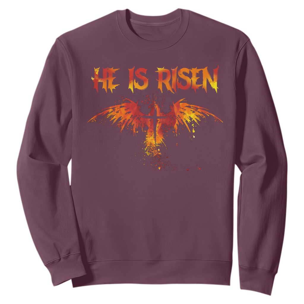 He Is Risen Sweatshirt Phoenix Christian Jesus Resurrection Cross TS10 Maroon Print Your Wear