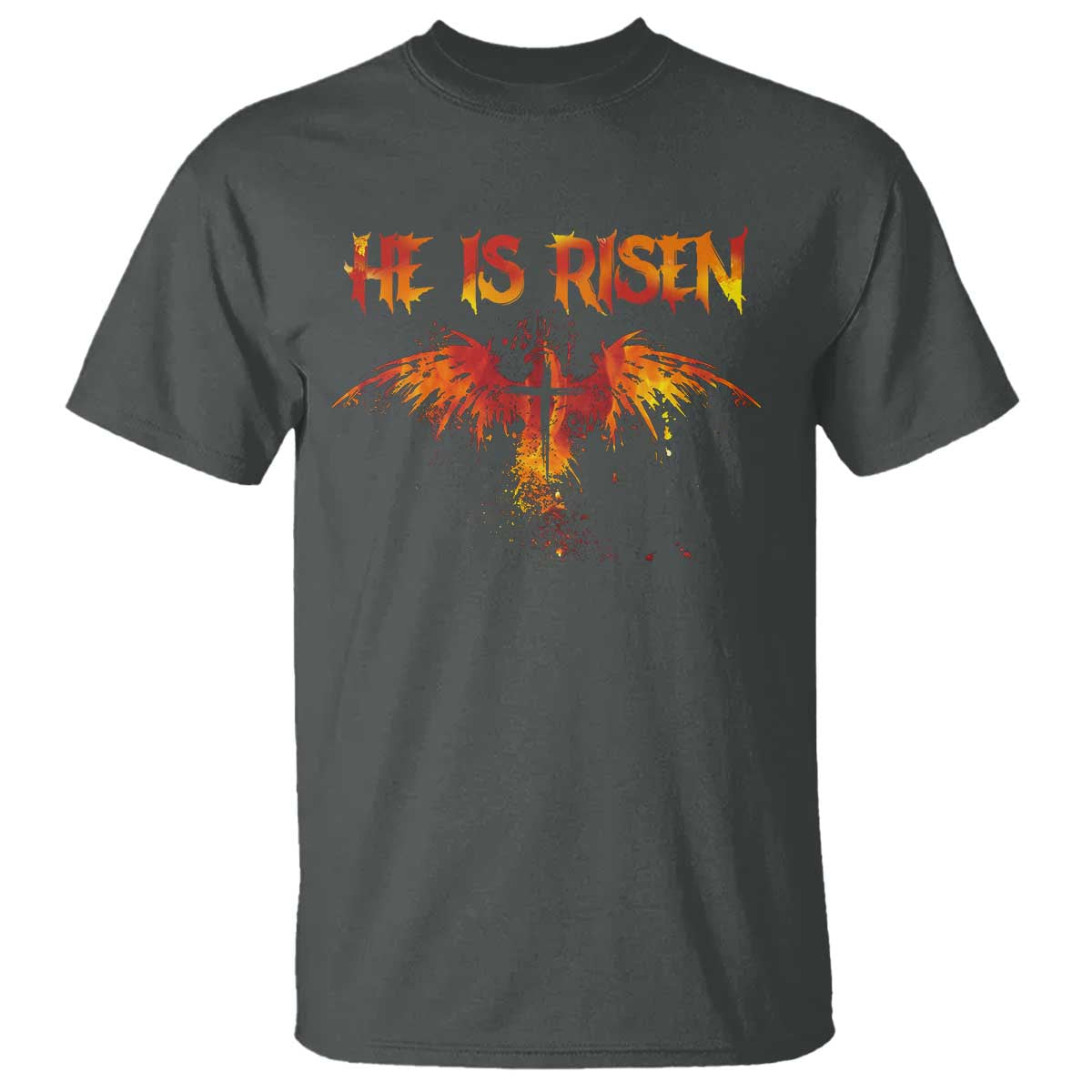 He Is Risen T Shirt Phoenix Christian Jesus Resurrection Cross TS10 Dark Heather Print Your Wear