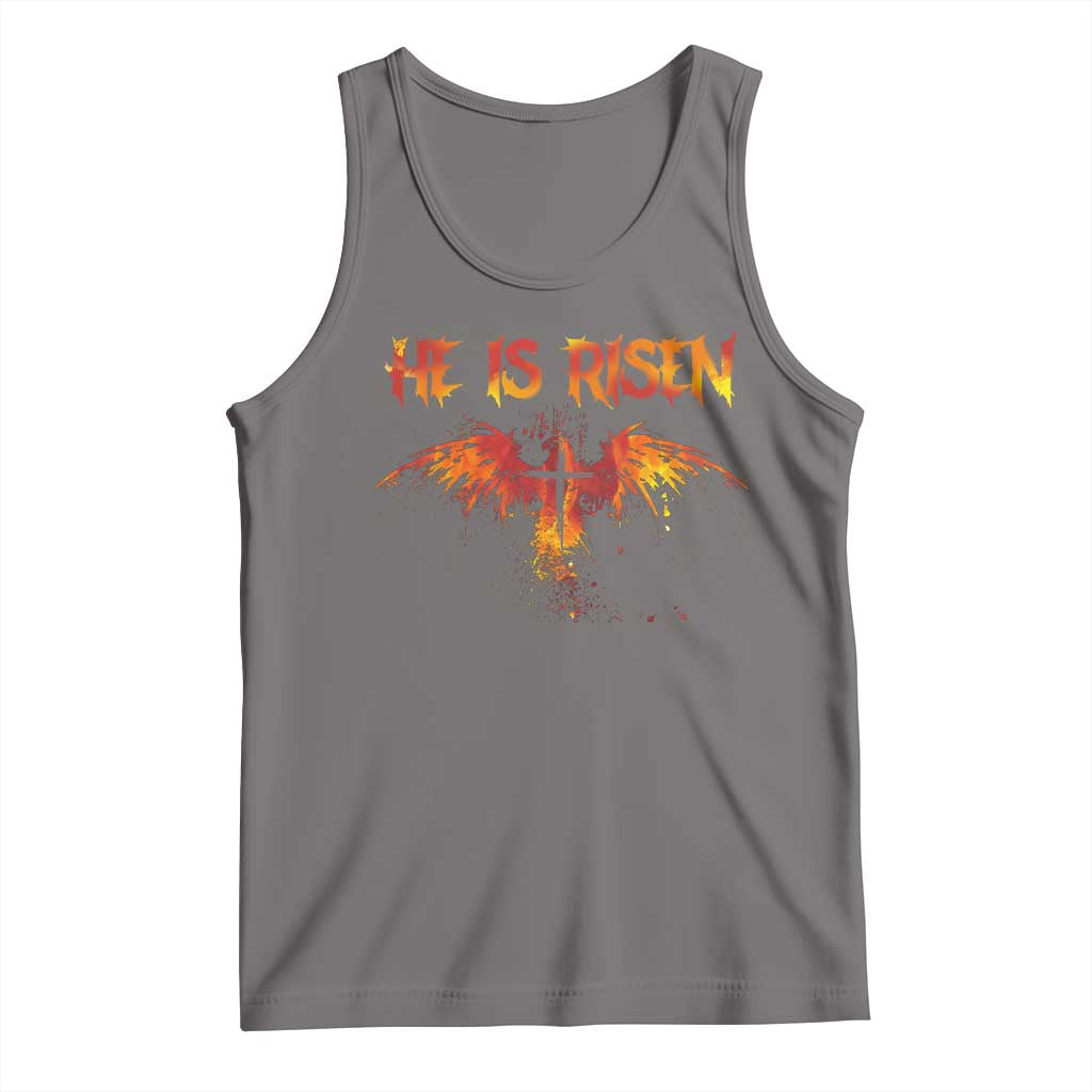 He Is Risen Tank Top Phoenix Christian Jesus Resurrection Cross TS10 Deep Heather Print Your Wear