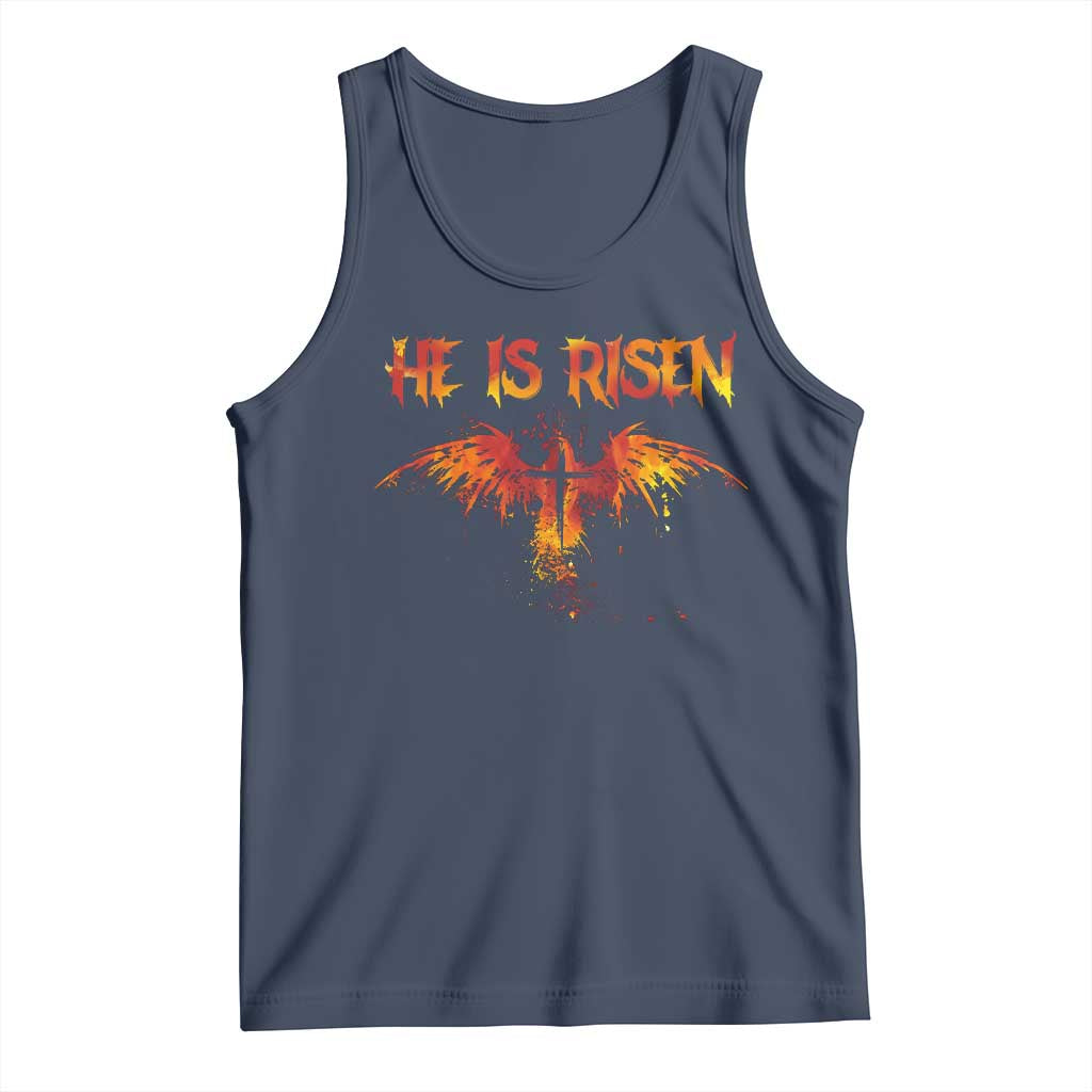 He Is Risen Tank Top Phoenix Christian Jesus Resurrection Cross TS10 Navy Print Your Wear