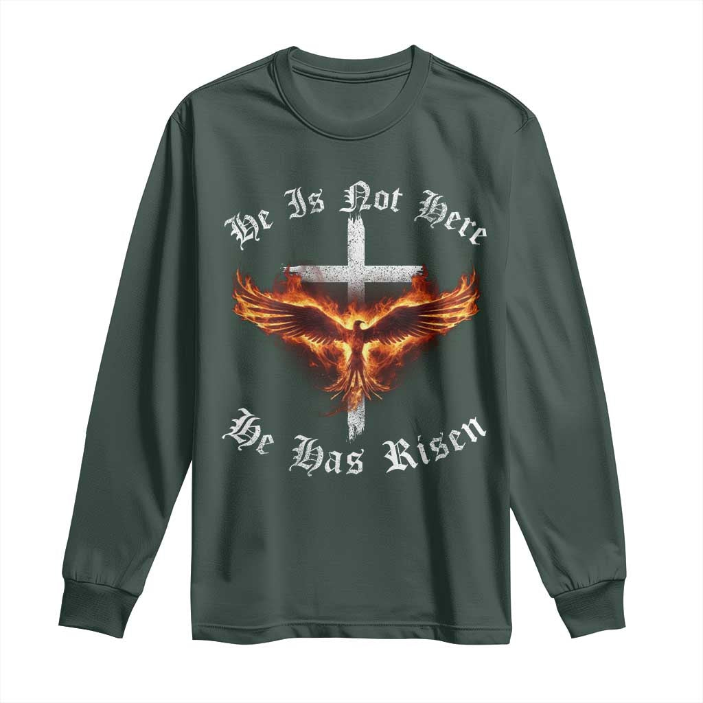 Easter Jesus Has Risen Long Sleeve Shirt Christian Religious Phoenix Resurrection Cross TS10 Dark Forest Green Print Your Wear
