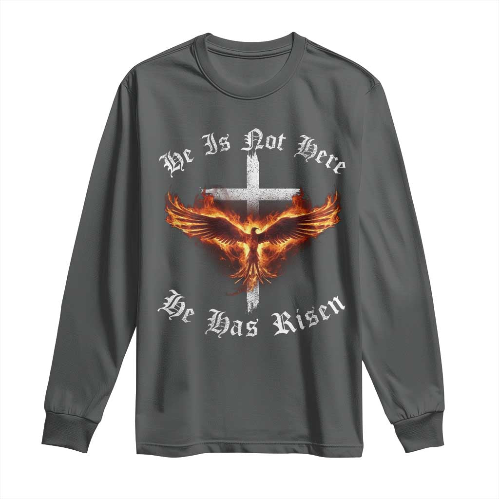 Easter Jesus Has Risen Long Sleeve Shirt Christian Religious Phoenix Resurrection Cross TS10 Dark Heather Print Your Wear