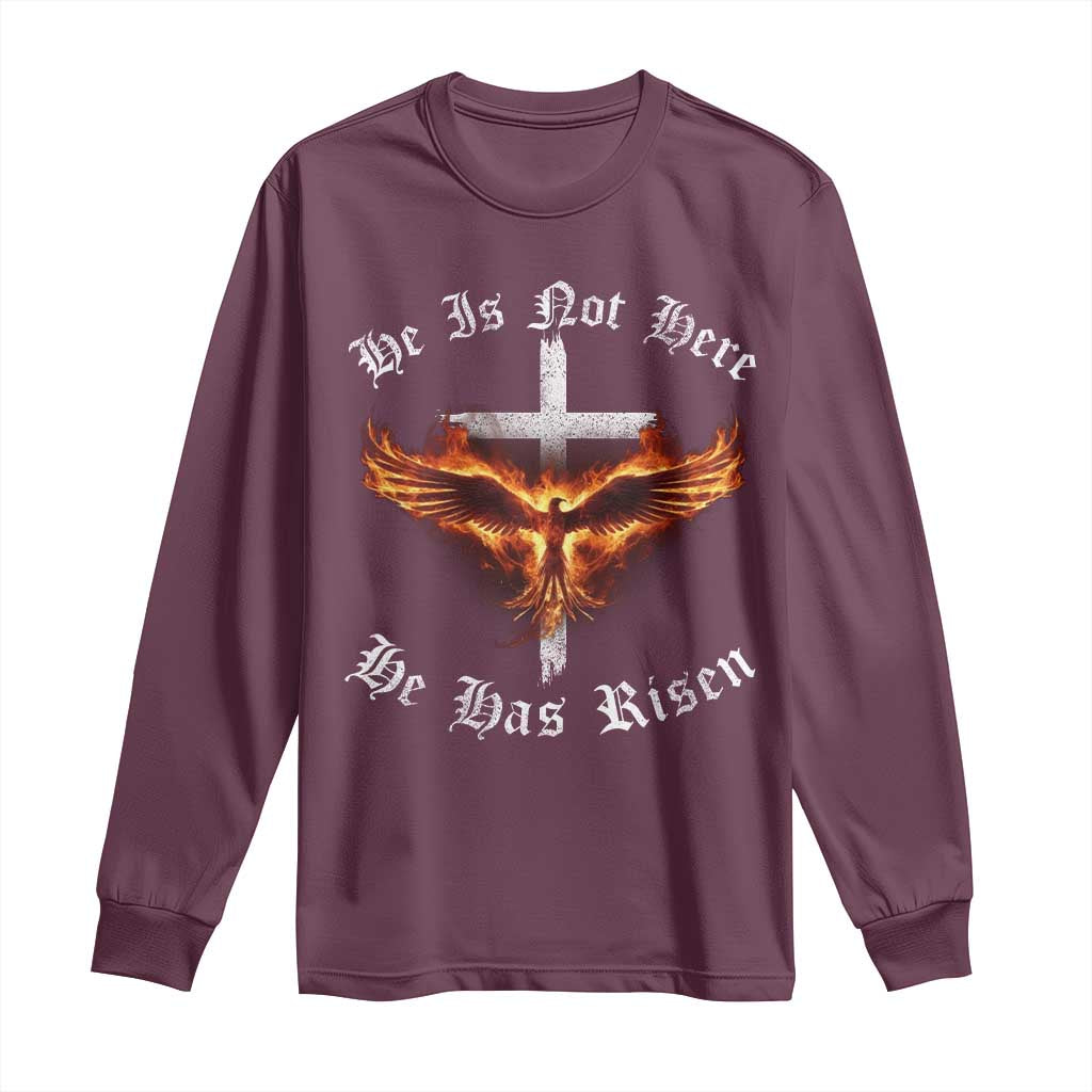 Easter Jesus Has Risen Long Sleeve Shirt Christian Religious Phoenix Resurrection Cross TS10 Maroon Print Your Wear