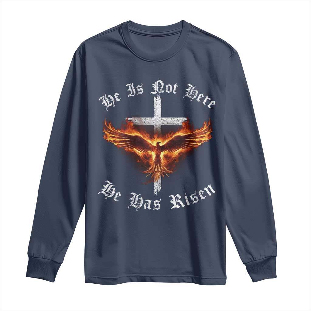 Easter Jesus Has Risen Long Sleeve Shirt Christian Religious Phoenix Resurrection Cross TS10 Navy Print Your Wear