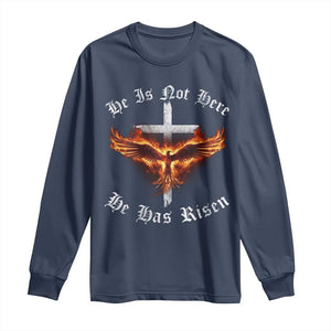Easter Jesus Has Risen Long Sleeve Shirt Christian Religious Phoenix Resurrection Cross TS10 Navy Print Your Wear