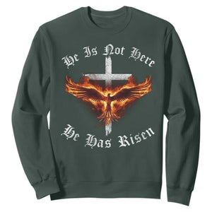 Easter Jesus Has Risen Sweatshirt Christian Religious Phoenix Resurrection Cross TS10 Dark Forest Green Print Your Wear