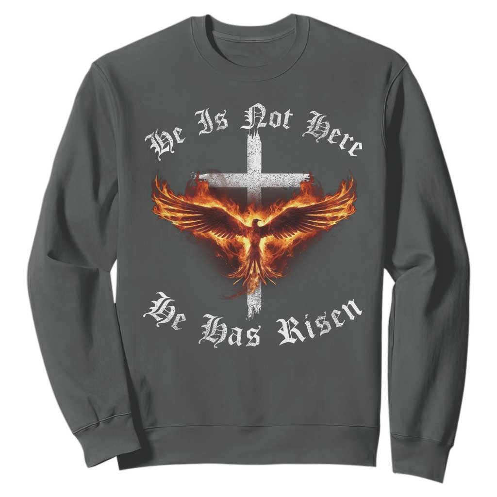 Easter Jesus Has Risen Sweatshirt Christian Religious Phoenix Resurrection Cross TS10 Dark Heather Print Your Wear