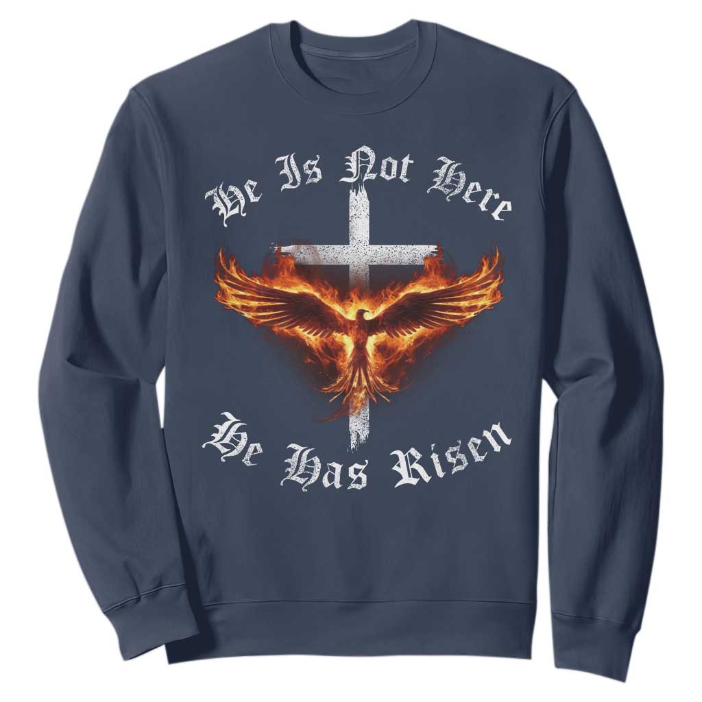 Easter Jesus Has Risen Sweatshirt Christian Religious Phoenix Resurrection Cross TS10 Navy Print Your Wear