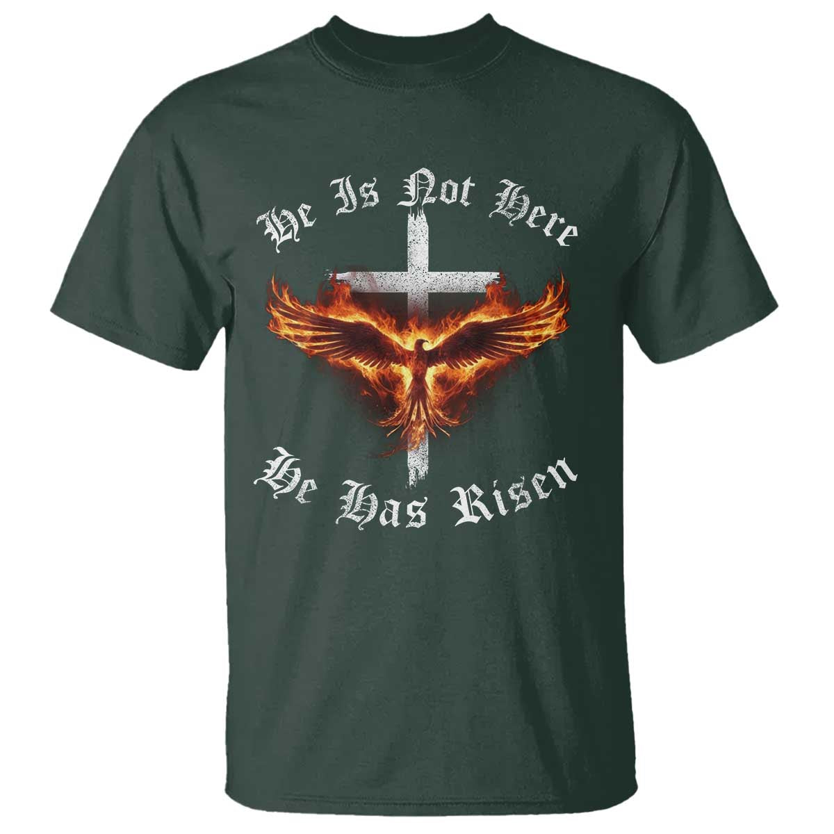 Easter Jesus Has Risen T Shirt Christian Religious Phoenix Resurrection Cross TS10 Dark Forest Green Print Your Wear