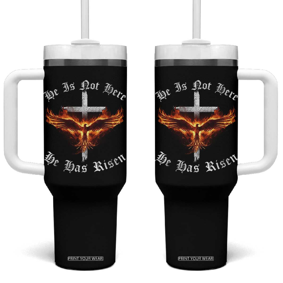 Easter Jesus Has Risen Tumbler With Handle Christian Religious Phoenix Resurrection Cross TS10 One Size: 40 oz Black Print Your Wear
