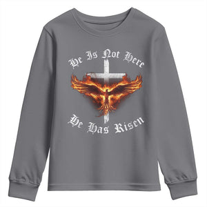 Easter Jesus Has Risen Youth Sweatshirt Christian Religious Phoenix Resurrection Cross TS10 Charcoal Print Your Wear