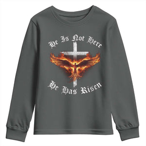 Easter Jesus Has Risen Youth Sweatshirt Christian Religious Phoenix Resurrection Cross TS10 Dark Heather Print Your Wear