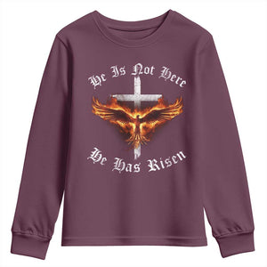 Easter Jesus Has Risen Youth Sweatshirt Christian Religious Phoenix Resurrection Cross TS10 Maroon Print Your Wear