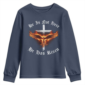 Easter Jesus Has Risen Youth Sweatshirt Christian Religious Phoenix Resurrection Cross TS10 Navy Print Your Wear